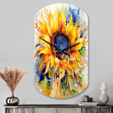 Yellow Blue Golden Cheerful Sunflowers - Asymmetric Metal Wall Clock