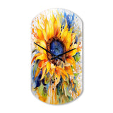 Yellow Blue Golden Cheerful Sunflowers - Asymmetric Metal Wall Clock