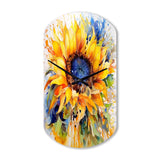 Yellow Blue Golden Cheerful Sunflowers - Asymmetric Metal Wall Clock