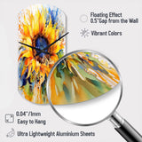 Yellow Blue Golden Cheerful Sunflowers - Asymmetric Metal Wall Clock