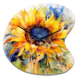 Yellow Blue Golden Cheerful Sunflowers - Asymmetric Metal Wall Clock