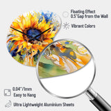 Yellow Blue Golden Cheerful Sunflowers - Asymmetric Metal Wall Clock