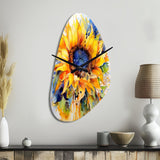 Yellow Blue Golden Cheerful Sunflowers - Asymmetric Metal Wall Clock