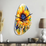 Yellow Blue Golden Cheerful Sunflowers - Asymmetric Metal Wall Clock