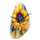 Yellow Blue Golden Cheerful Sunflowers - Asymmetric Metal Wall Clock