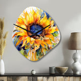 Yellow Blue Golden Cheerful Sunflowers - Asymmetric Metal Wall Clock