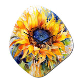 Yellow Blue Golden Cheerful Sunflowers - Asymmetric Metal Wall Clock