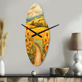 Golden Cheerful Sunflowers II - Asymmetric Metal Wall Clock
