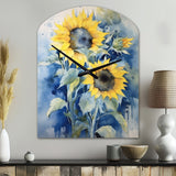 Yellow Blue Sunflower Golden - Asymmetric Metal Wall Clock