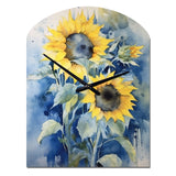Yellow Blue Sunflower Golden - Asymmetric Metal Wall Clock