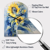 Yellow Blue Sunflower Golden - Asymmetric Metal Wall Clock