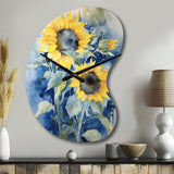 Yellow Blue Sunflower Golden - Asymmetric Metal Wall Clock