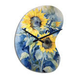 Yellow Blue Sunflower Golden - Asymmetric Metal Wall Clock