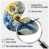 Yellow Blue Sunflower Golden - Asymmetric Metal Wall Clock