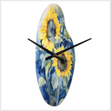 Yellow Blue Sunflower Golden - Asymmetric Metal Wall Clock