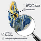 Yellow Blue Sunflower Golden - Asymmetric Metal Wall Clock