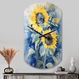 Yellow Blue Sunflower Golden - Asymmetric Metal Wall Clock