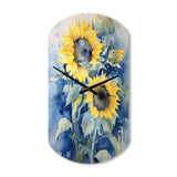 Yellow Blue Sunflower Golden - Asymmetric Metal Wall Clock