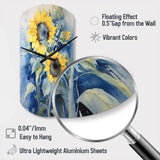Yellow Blue Sunflower Golden - Asymmetric Metal Wall Clock