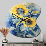 Yellow Blue Sunflower Golden - Asymmetric Metal Wall Clock