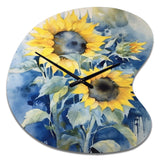 Yellow Blue Sunflower Golden - Asymmetric Metal Wall Clock