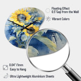Yellow Blue Sunflower Golden - Asymmetric Metal Wall Clock