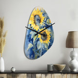 Yellow Blue Sunflower Golden - Asymmetric Metal Wall Clock