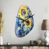 Yellow Blue Sunflower Golden - Asymmetric Metal Wall Clock