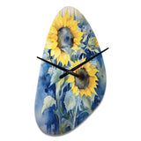 Yellow Blue Sunflower Golden - Asymmetric Metal Wall Clock