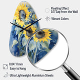 Yellow Blue Sunflower Golden - Asymmetric Metal Wall Clock
