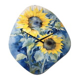 Yellow Blue Sunflower Golden - Asymmetric Metal Wall Clock