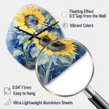 Yellow Blue Sunflower Golden - Asymmetric Metal Wall Clock