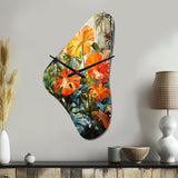 Orange Green Tropical Foliage IV - Asymmetric Metal Wall Clock