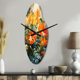 Orange Green Tropical Foliage IV - Asymmetric Metal Wall Clock