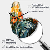 Orange Green Tropical Foliage IV - Asymmetric Metal Wall Clock