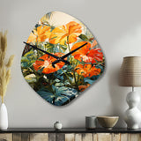 Orange Green Tropical Foliage IV - Asymmetric Metal Wall Clock