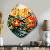 Orange Green Tropical Foliage IV - Asymmetric Metal Wall Clock