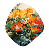 Orange Green Tropical Foliage IV - Asymmetric Metal Wall Clock