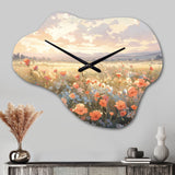 Coral Beige Meadow Wildflower I - Asymmetric Metal Wall Clock