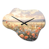 Coral Beige Meadow Wildflower I - Asymmetric Metal Wall Clock