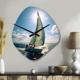 Sailing Boat Solitude Photo II - Asymmetric Metal Wall Clock