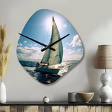 Sailing Boat Solitude Photo II - Asymmetric Metal Wall Clock