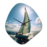 Sailing Boat Solitude Photo II - Asymmetric Metal Wall Clock