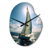 Sailing Boat Solitude Photo II - Asymmetric Metal Wall Clock