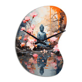 Floral Buddha In Meditation I - Asymmetric Metal Wall Clock
