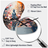 Floral Buddha In Meditation I - Asymmetric Metal Wall Clock