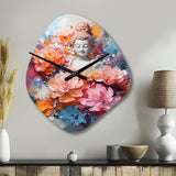 Floral Buddha In Meditation II - Asymmetric Metal Wall Clock