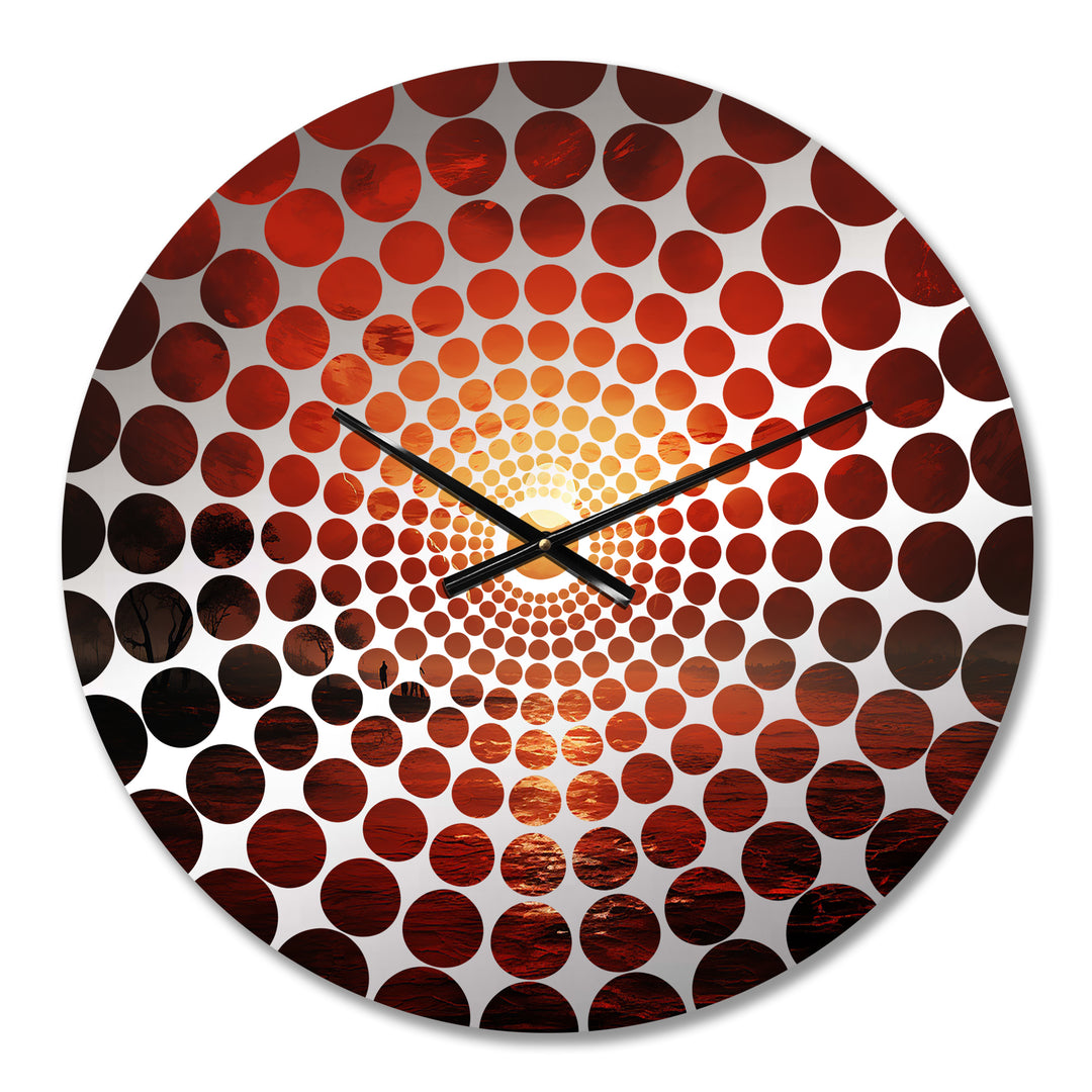 Red Crimson Horizon Harmony - Abstract Metal Wall Clock