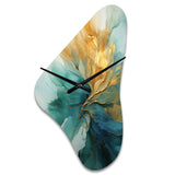 Gold And Teal Aurora Harmony - Asymmetric Metal Wall Clock