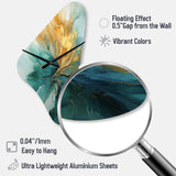 Gold And Teal Aurora Harmony - Asymmetric Metal Wall Clock